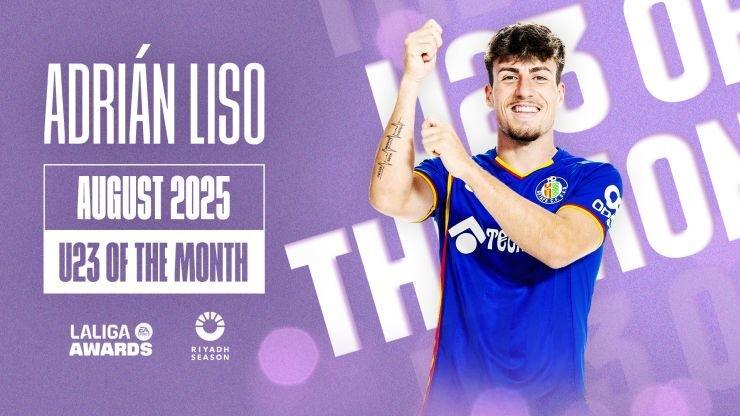 半岛体育登录-3场攻入3球，赫塔费前锋利索当选西甲8月最佳U23球员